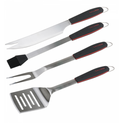 Customized Logo Stainless Steel Bbq Tool Set Utensil Accessories With Tpr Handle Fork Spatula Tong Cleaning Silicone Brush Knife